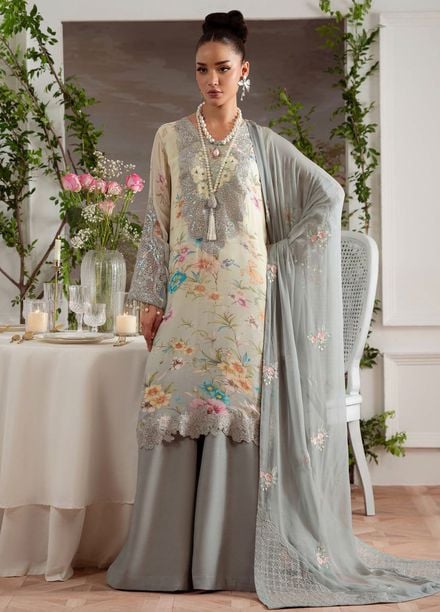 Nureh Embroidered Chiffon Suits Unstitched 4 Piece Siit NU25AU AM-27 - Luxury Collection 