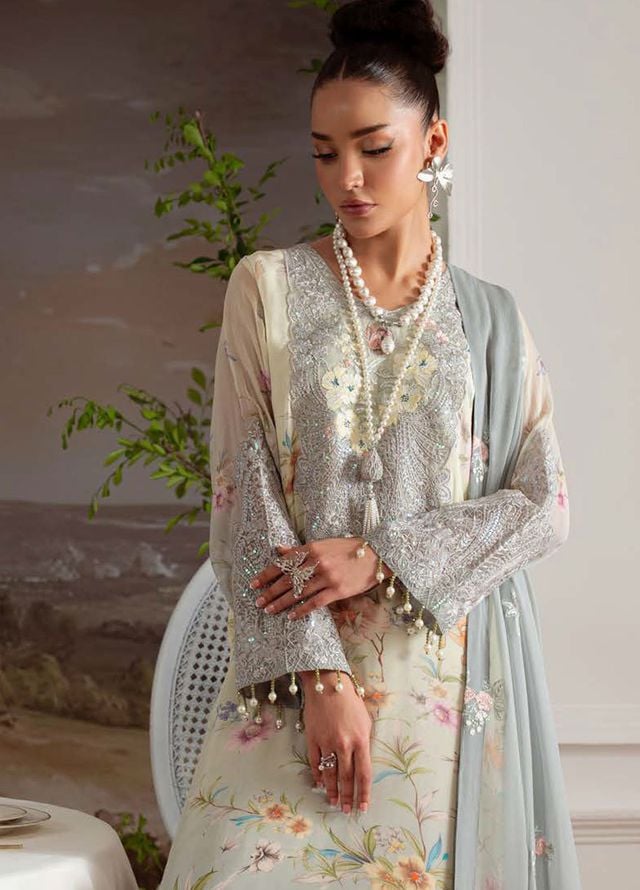 Nureh Embroidered Chiffon Suits Unstitched 4 Piece Suit NU25AU AM-27 - Luxury Collection 
