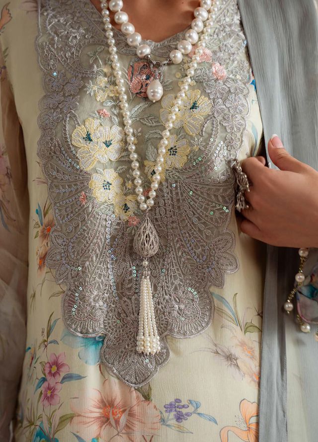Nureh Embroidered Chiffon Suits Unstitched 4 Piece Suit NU25AU AM-27 - Luxury Collection 