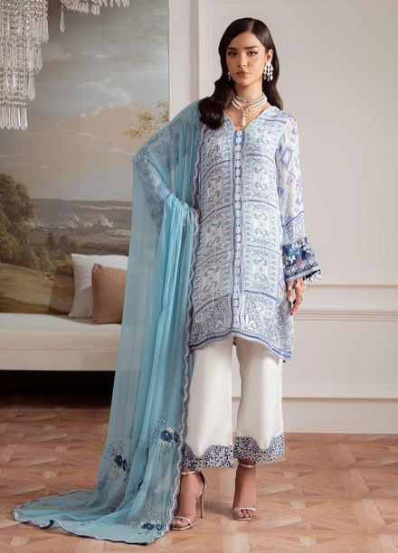 Nureh Embroidered Chiffon Suits Unstitched 4 Piece Siit NU25AU AM-28 - Luxury Collection 