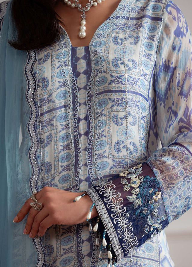 Nureh Embroidered Chiffon Suits Unstitched 4 Piece Suit NU25AU AM-28 - Luxury Collection 