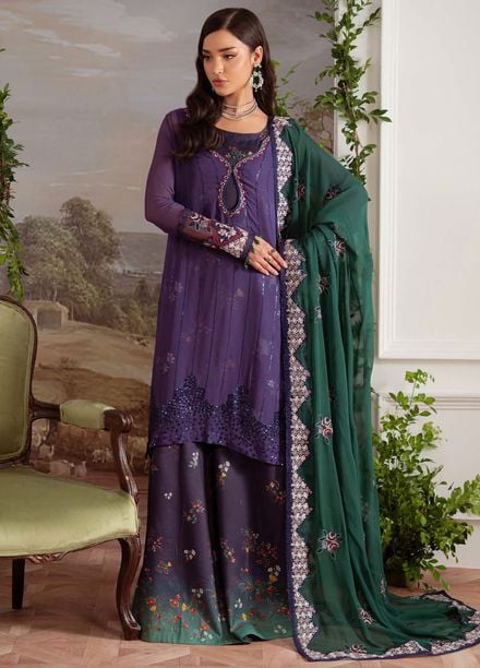 Nureh Embroidered Chiffon Suits Unstitched 4 Piece Siit NU25AU AM-29 - Luxury Collection 