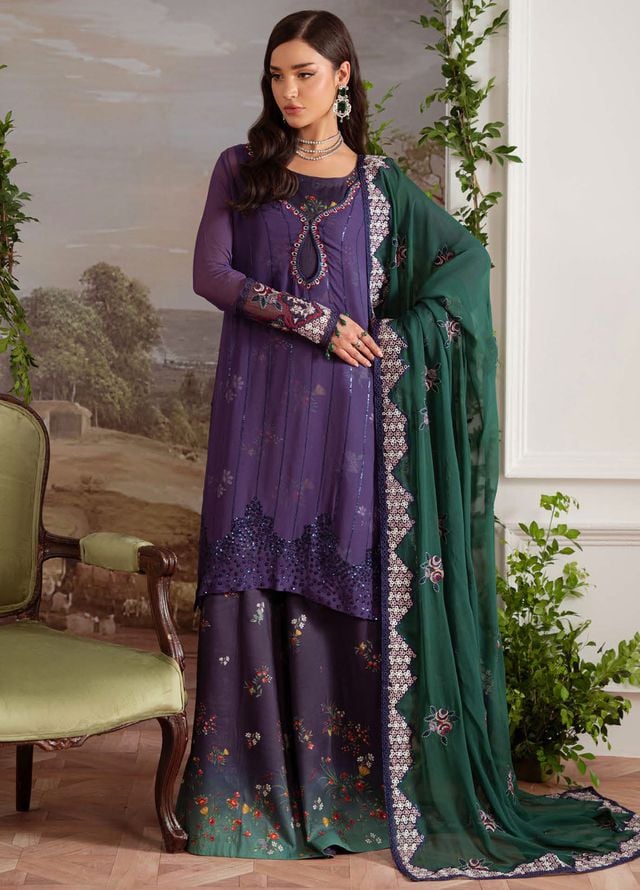 Nureh Embroidered Chiffon Suits Unstitched 4 Piece Suit NU25AU AM-29 - Luxury Collection 
