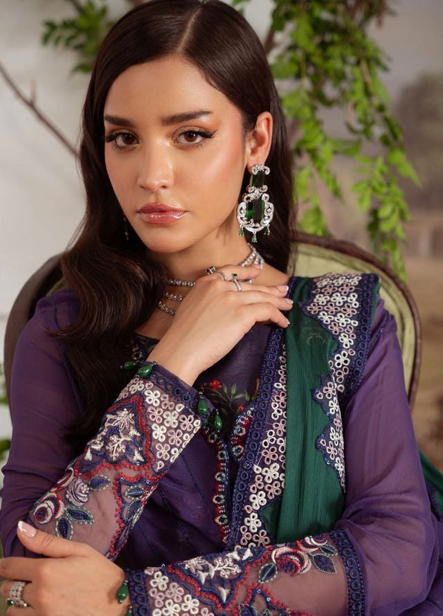 Nureh Embroidered Chiffon Suits Unstitched 4 Piece Suit NU25AU AM-29 - Luxury Collection 