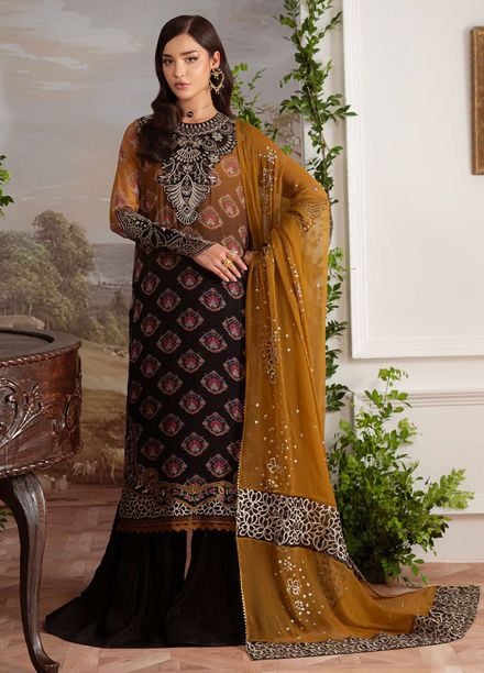 Nureh Embroidered Chiffon Suits Unstitched 4 Piece Siit NU25AU AM-30 - Luxury Collection 