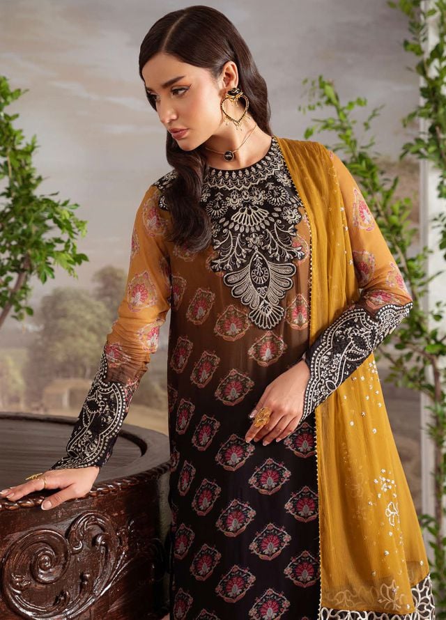 Nureh Embroidered Chiffon Suits Unstitched 4 Piece Suit NU25AU AM-30 - Luxury Collection 