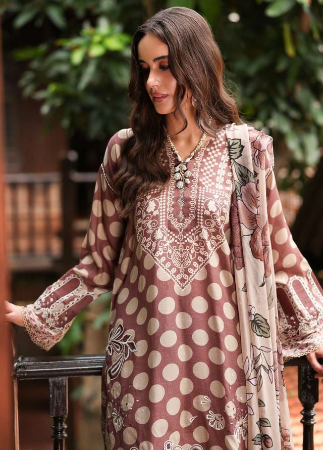 Nureh Embroidered Linen Suits Unstitched 3 Piece NU25DU DD-20 - Winter Collection