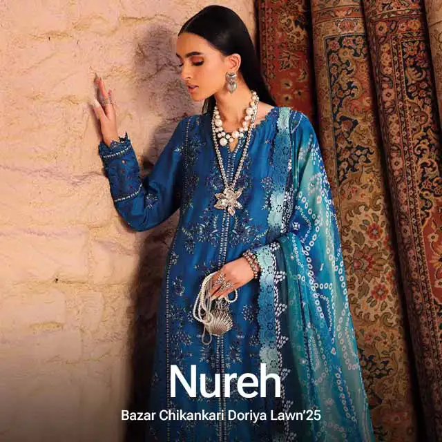Bazar by Nureh Unstitched Embroidered Chikankari Lawn 3 Piece Suit NU26UBL NE-242 - Festive Collection