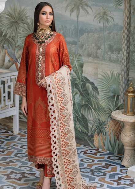 Nureh Embroidered Leather Peach Suits Unstitched 3 Piece NU21EJ NJ-18 Aurora - Winter Collection