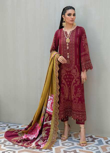 Nureh Embroidered Leather Peach Suits Unstitched 3 Piece NU21EJ NJ-21 Misty Vale - Winter Collection