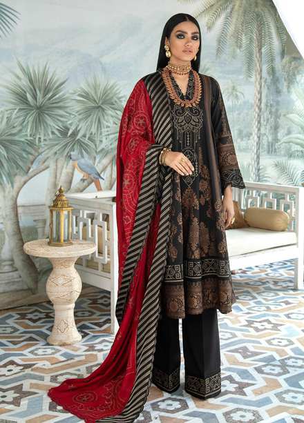 Nureh Embroidered Leather Peach Suits Unstitched 3 Piece NU21EJ NJ-24 Larkspur - Winter Collection