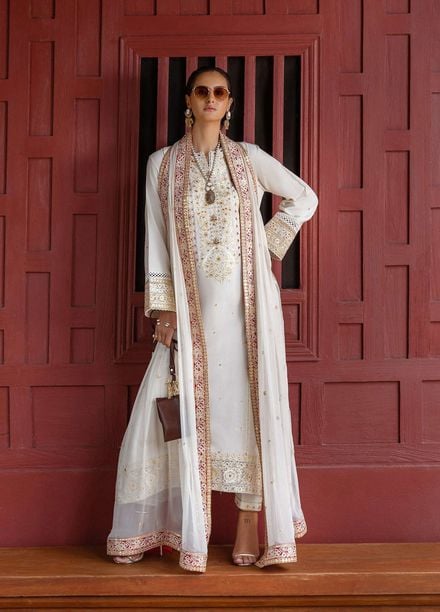Nuvera by Mushq Hemline Embroidered Raw Silk Suits Unstitched 3 Piece MQ25NF D-01 Elnaz - Festive Collection