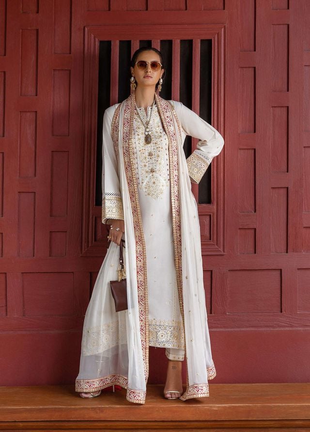 Nuvera by Mushq Hemline Embroidered Raw Silk Suits Unstitched 3 Piece MQ25NF D-01 Elnaz - Festive Collection