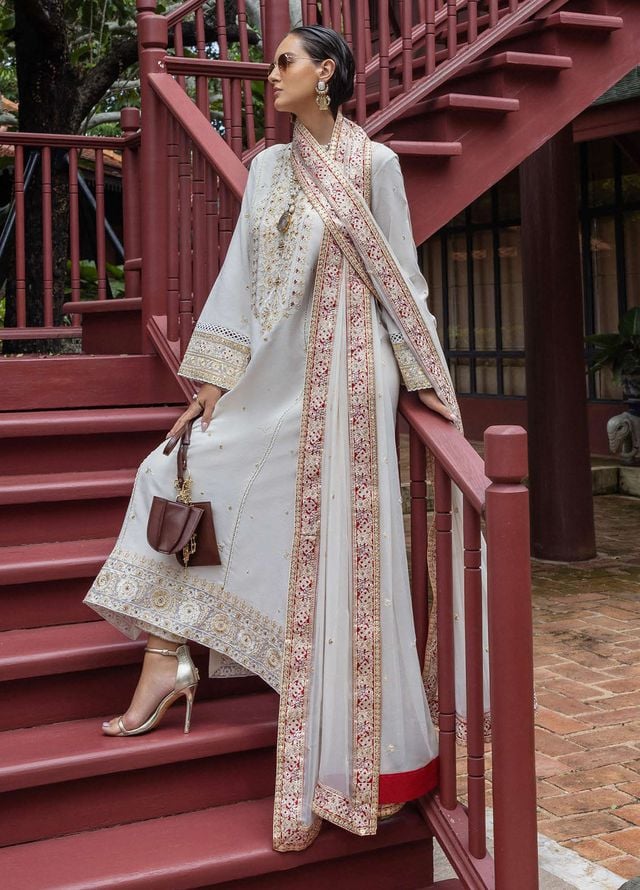Nuvera by Mushq Hemline Embroidered Raw Silk Suits Unstitched 3 Piece MQ25NF D-01 Elnaz - Festive Collection
