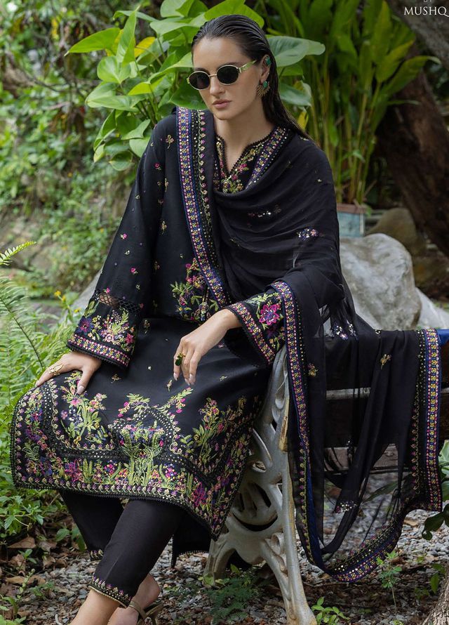 Nuvera by Mushq Hemline Embroidered Raw Silk Suits Unstitched 3 Piece MQ25NF D-03 Oynxa - Festive Collection