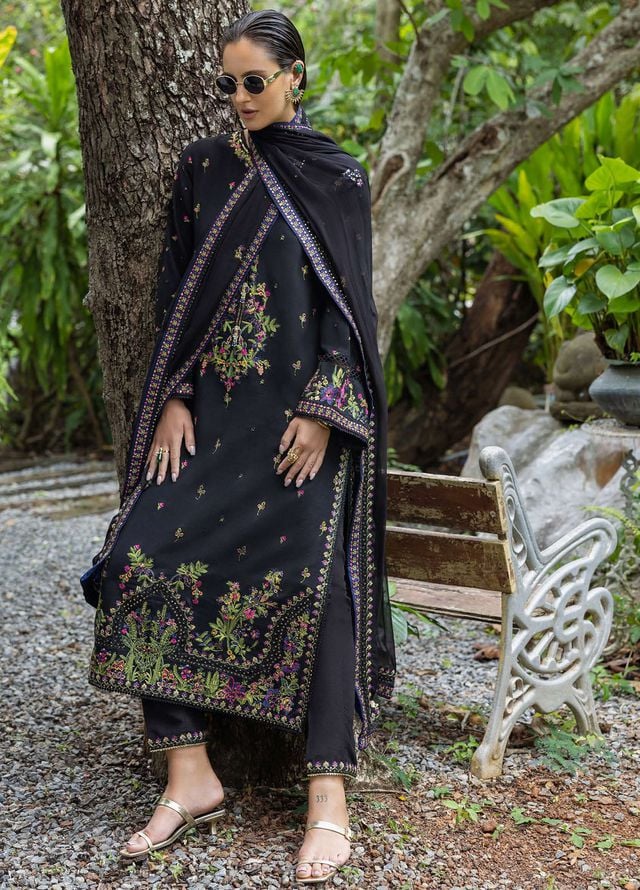 Nuvera by Mushq Hemline Embroidered Raw Silk Suits Unstitched 3 Piece MQ25NF D-03 Oynxa - Festive Collection
