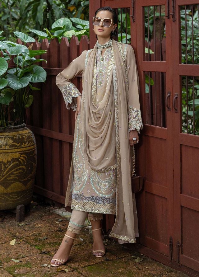 Nuvera by Mushq Hemline Embroidered Raw Silk Suits Unstitched 3 Piece MQ25NF D-04 Ardena - Festive Collection