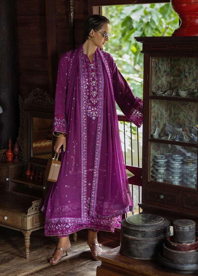 Nuvera by Mushq Hemline Embroidered Raw Silk Suits Unstitched 3 Piece MQ25NF D-05 Avenelle - Festive Collection