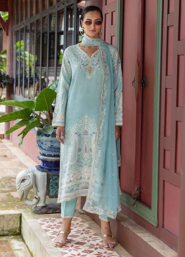 Nuvera by Mushq Hemline Embroidered Raw Silk Suits Unstitched 3 Piece MQ25NF D-06 Freyelle - Festive Collection