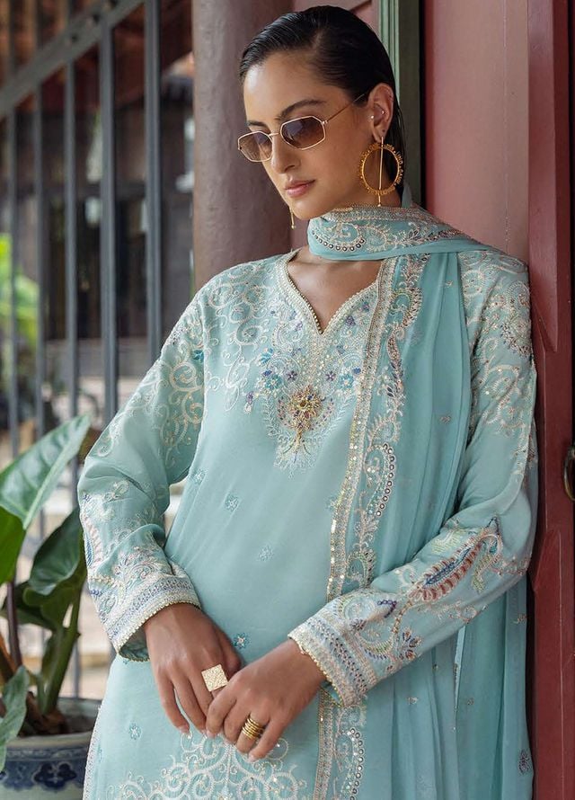 Nuvera by Mushq Hemline Embroidered Raw Silk Suits Unstitched 3 Piece MQ25NF D-06 Freyelle - Festive Collection