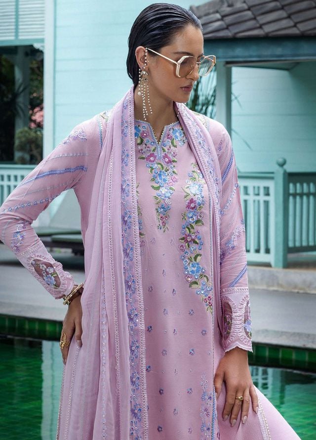 Nuvera by Mushq Hemline Embroidered Raw Silk Suits Unstitched 3 Piece MQ25NF D-07 Leore - Festive Collection