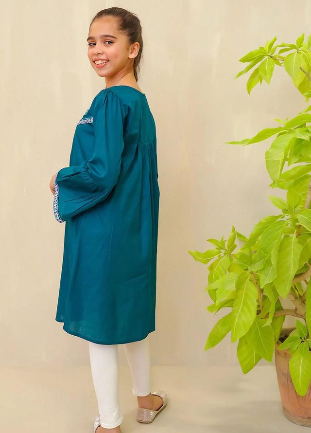 Ochre Cotton Embroidered Kurti for Girls -  OFK-PRC-13