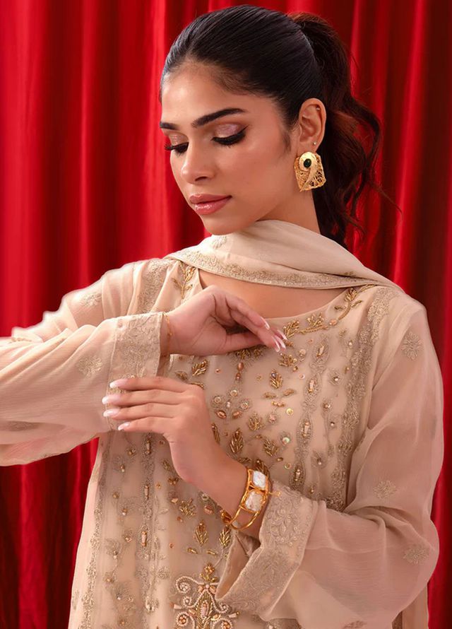 Ochre Pret Embroidered Chiffon 3 Piece SOF-05