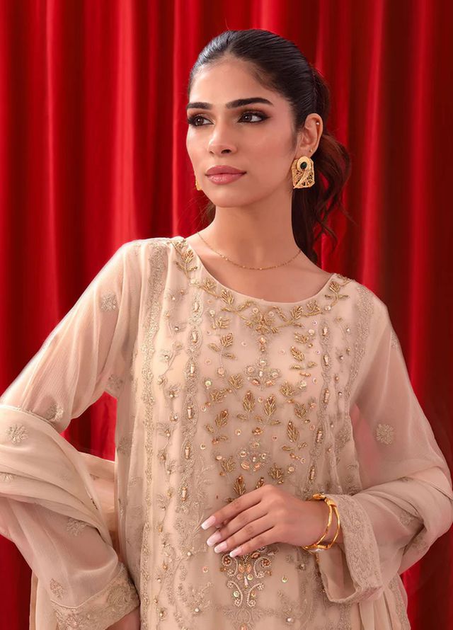Ochre Pret Embroidered Chiffon 3 Piece SOF-05
