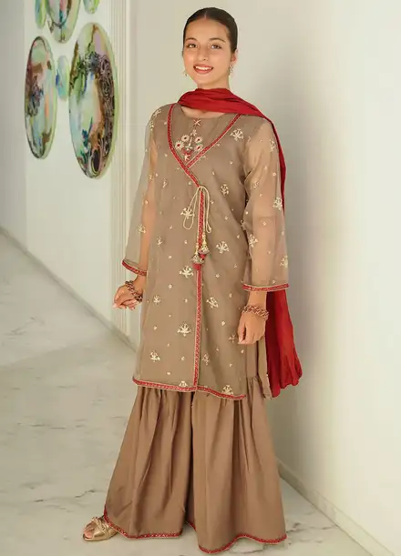 Ochre Pret Embroidered Organza 3 Piece Suit SHD-13