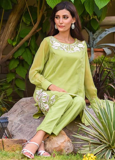 Ochre Pret  Chiffon 3 Piece OFW 284 (M) Parrot Green