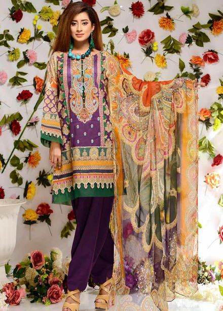 Orchid by Zebaish Embroidered Lawn Suits Unstitched 3 Piece ZSH21O 04 ARUBA BLUE - Summer Collection