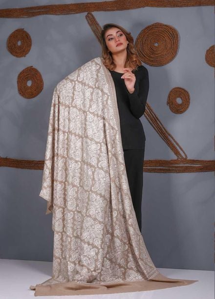 Sanaulla Exclusive Range Embroidered Pashmina  Shawl SU21P Resham Aari 324003 - Pashmina Shawls