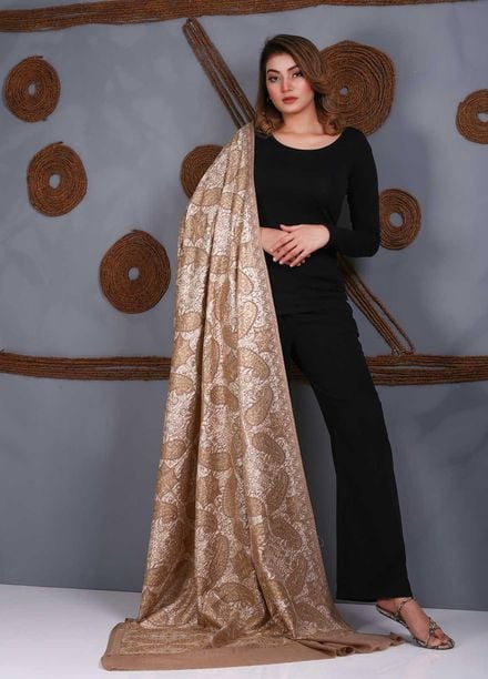 Sanaulla Exclusive Range Embroidered Pashmina  Shawl SU21P Resham Aari 324006 - Pashmina Shawls
