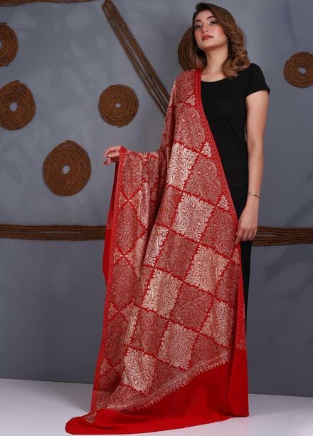 Sanaulla Exclusive Range Embroidered Pashmina  Shawl SU21P Resham Aari 324011 - Pashmina Shawls