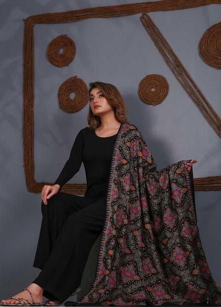 Sanaulla Exclusive Range Embroidered Pashmina  Shawl SU21P Resham Rich 323867 - Pashmina Shawls