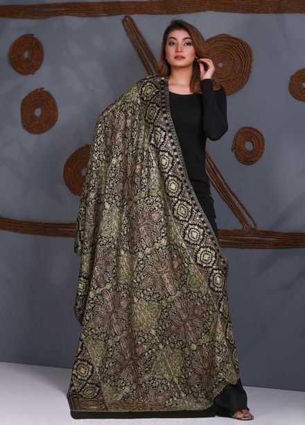 Sanaulla Exclusive Range Embroidered Pashmina  Shawl SU21P Zari Aari 324005 - Pashmina Shawls