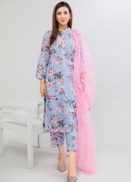 PrintKari By Noorma Kaamal Chikankari Schiffli Suits Unstitched 3 Piece NK23PK NK-DCP-03 - Summer Collection