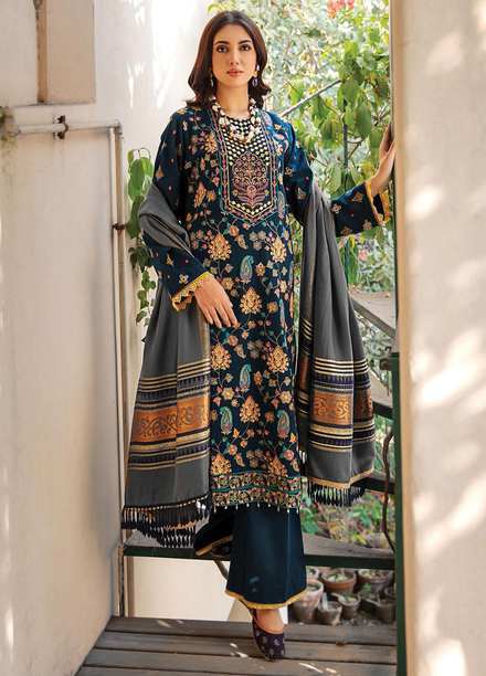 RajBari Embroidered Khaddar Suits Unstitched 3 Piece RB21W 8B - Winter Collection