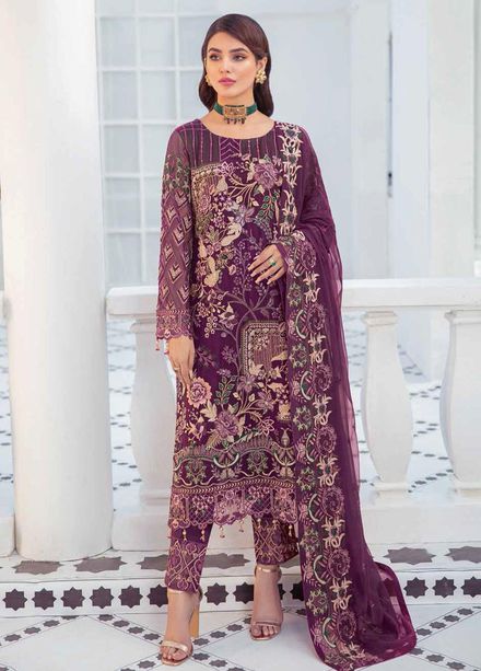 Ramsha Embroidered Chiffon Suits Unstitched 3 Piece RSH21-C21 F-2107 - Luxury Collection