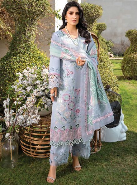 Rang Rasiya Embroidered Lawn Suits Unstitched 3 Piece RR24PE D-01 Mehrmah - Summer Eid Collection