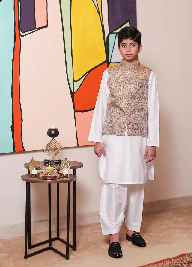  Real Image Jamawar Formal Boys Fancy Waistcoat - KWP-133