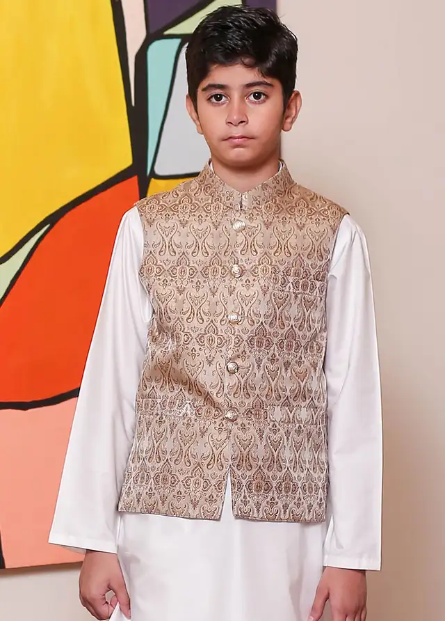  Real Image Jamawar Formal Boys Fancy Waistcoat - KWP-133