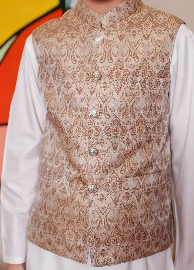  Real Image Jamawar Formal Boys Fancy Waistcoat - KWP-133