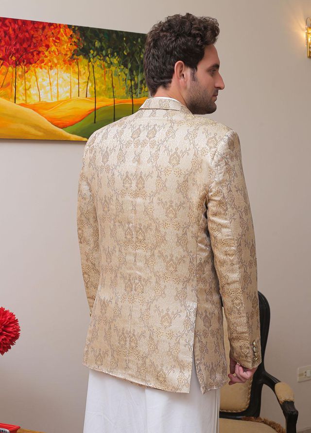 Real Image Jamawar Formal Coat for Men -  OC - 005 Gold Brown