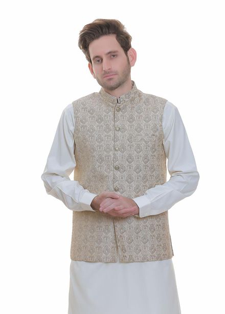 Real Image Jamawar  Men Waistcoats -  W-96 Gold