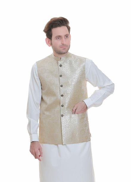 Real Image Jamawar  Men Waistcoats -  WP-91 Gold