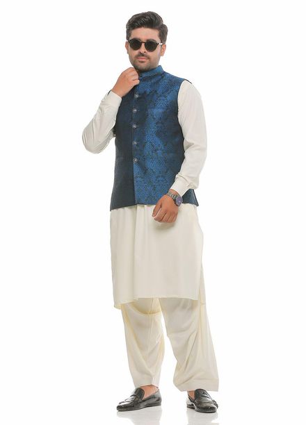 Real Image Jamawar  Men Waistcoats -  WP-92 Blue