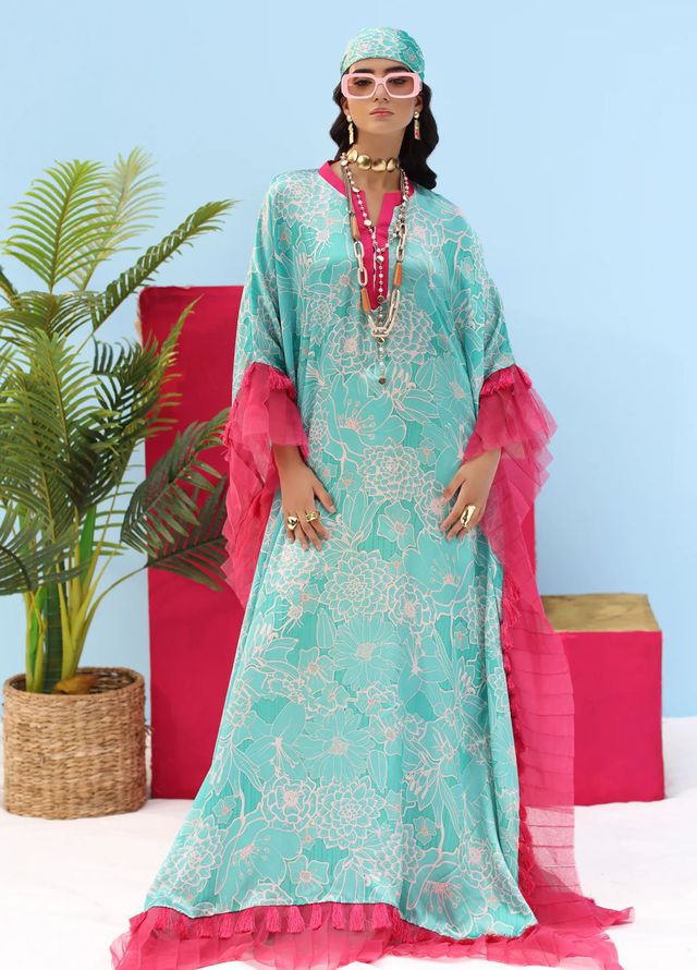 Resort by Musferah Pret Printed Silk 1 Piece Suit Aqua Fable