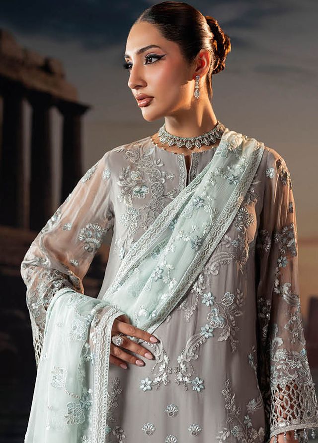 Riwayat by Lamisah Embroidered Chiffon Suits Unstitched 3 Piece LVP25RL R-06 Taupe - Formals Collection