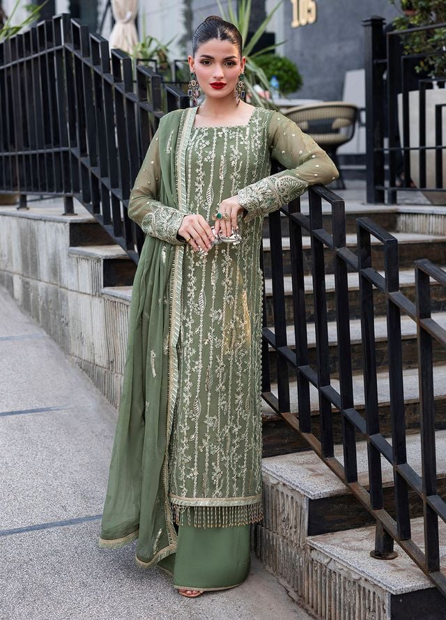 Sahane Embroidered Chiffon Suits Unstitched 3 Piece CT 25006 Mist - Formals Collection